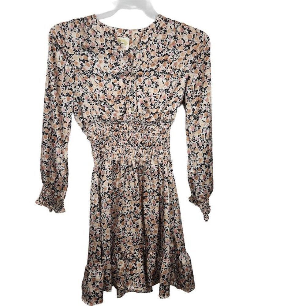 NWT Fig and Flower Satin Floral Smocked Mini Dress Size Small